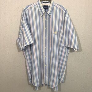 Faconnable 100% Cotton Pastel Stripe Short Sleeve Woven Shirt size XL